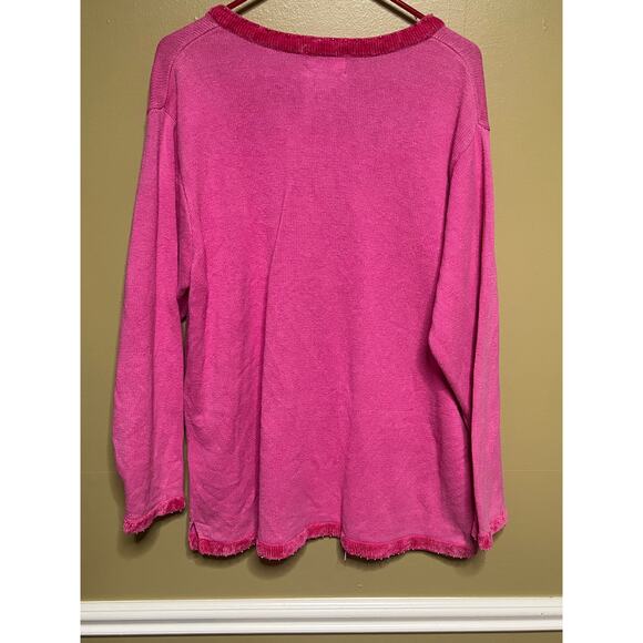 Quacker Factory pink V-neck Christmas sweater beaded and sequined snowman - Picture 6 of 10